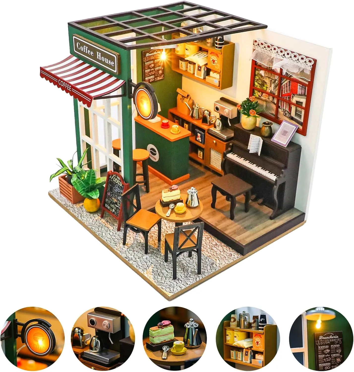 DIY Miniature Dollhouse Kit, Minihouse Crafts for Adults, Wooden Mini Craft Coffee Shop, Mini House Building Kit, Book Nook Kit，Diy Booknook Kit, Dollhouse Home Decor
