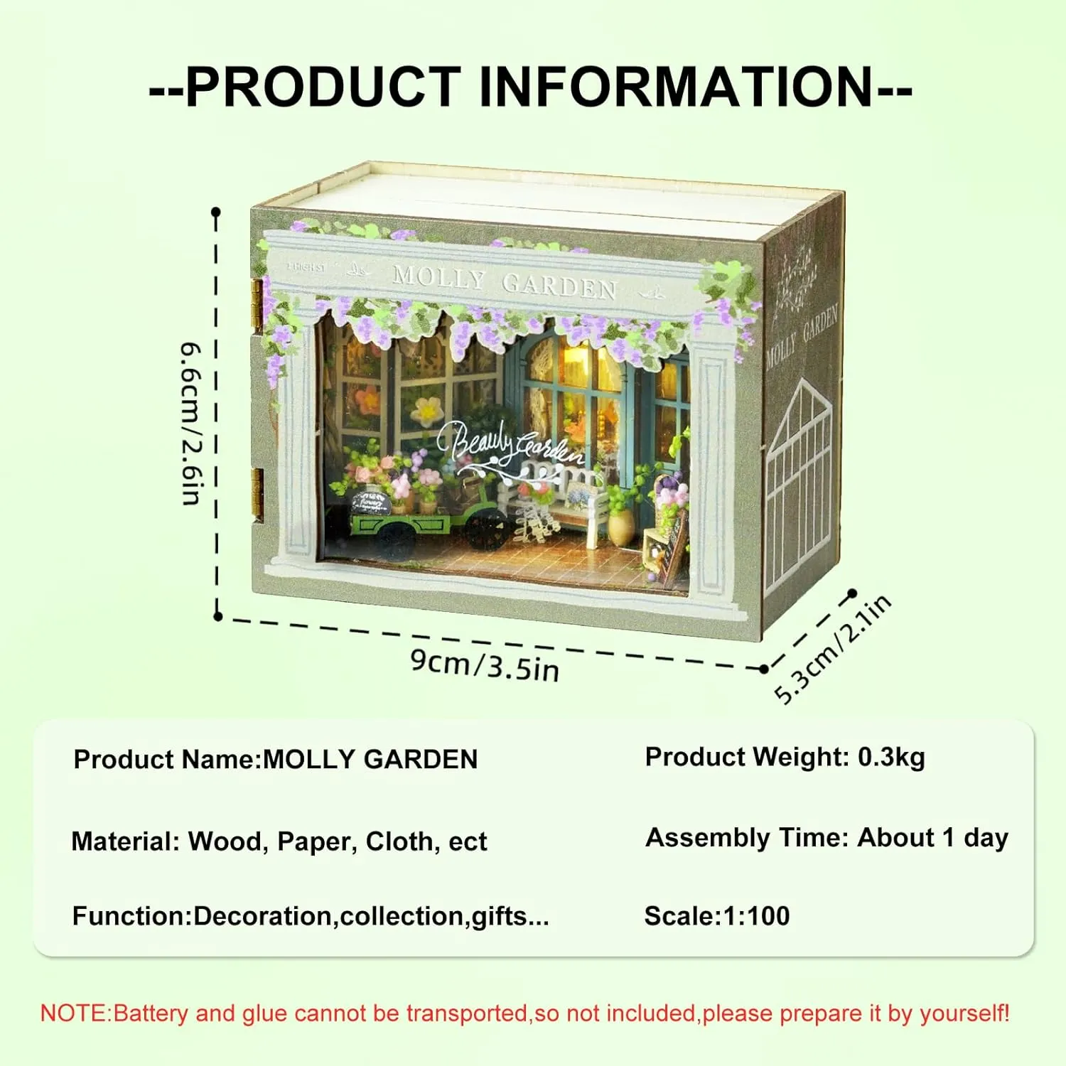 DIY Miniature House Kit, CUTEROOM Mini House Kit for Adult to Build, Wooden Dollhouse Making Kit with Furniture, Christmas Birthday Gifts- Molly Garden