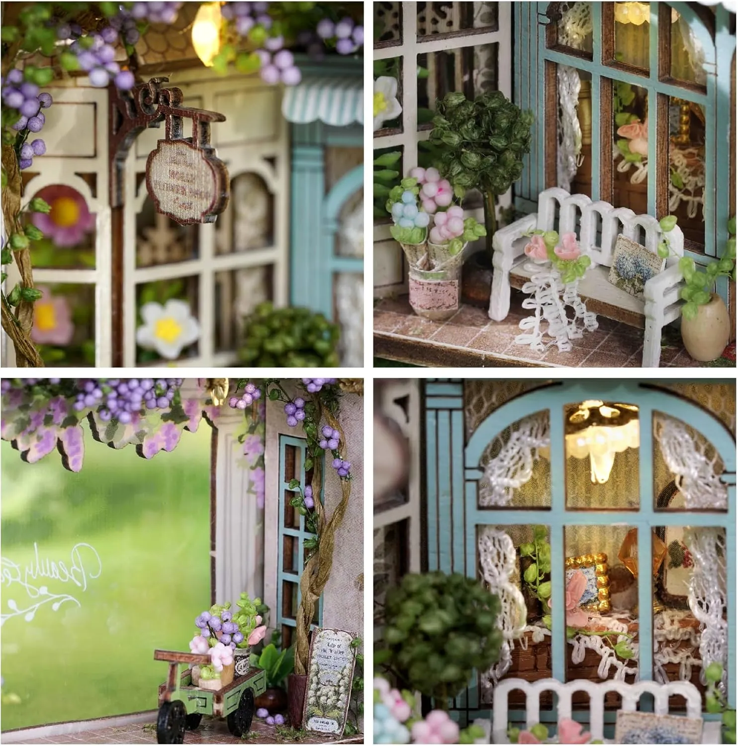 DIY Miniature House Kit, CUTEROOM Mini House Kit for Adult to Build, Wooden Dollhouse Making Kit with Furniture, Christmas Birthday Gifts- Molly Garden