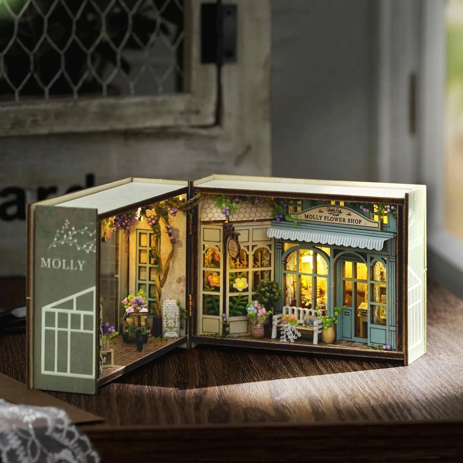 DIY Miniature House Kit, CUTEROOM Mini House Kit for Adult to Build, Wooden Dollhouse Making Kit with Furniture, Christmas Birthday Gifts- Molly Garden