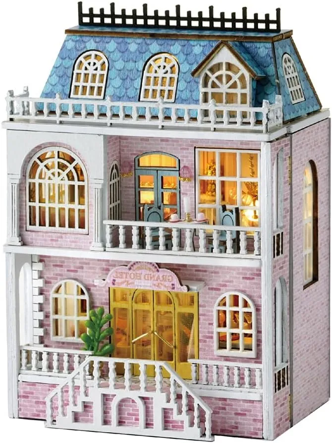 DIY Miniature Wooden Dollhouse Furniture Kit,Mini Handmade Doll House with LED,1:24 Scale Creative Woodcrafts Toys for Adult Friend Lover Birthday Gift (Romantic Castle)