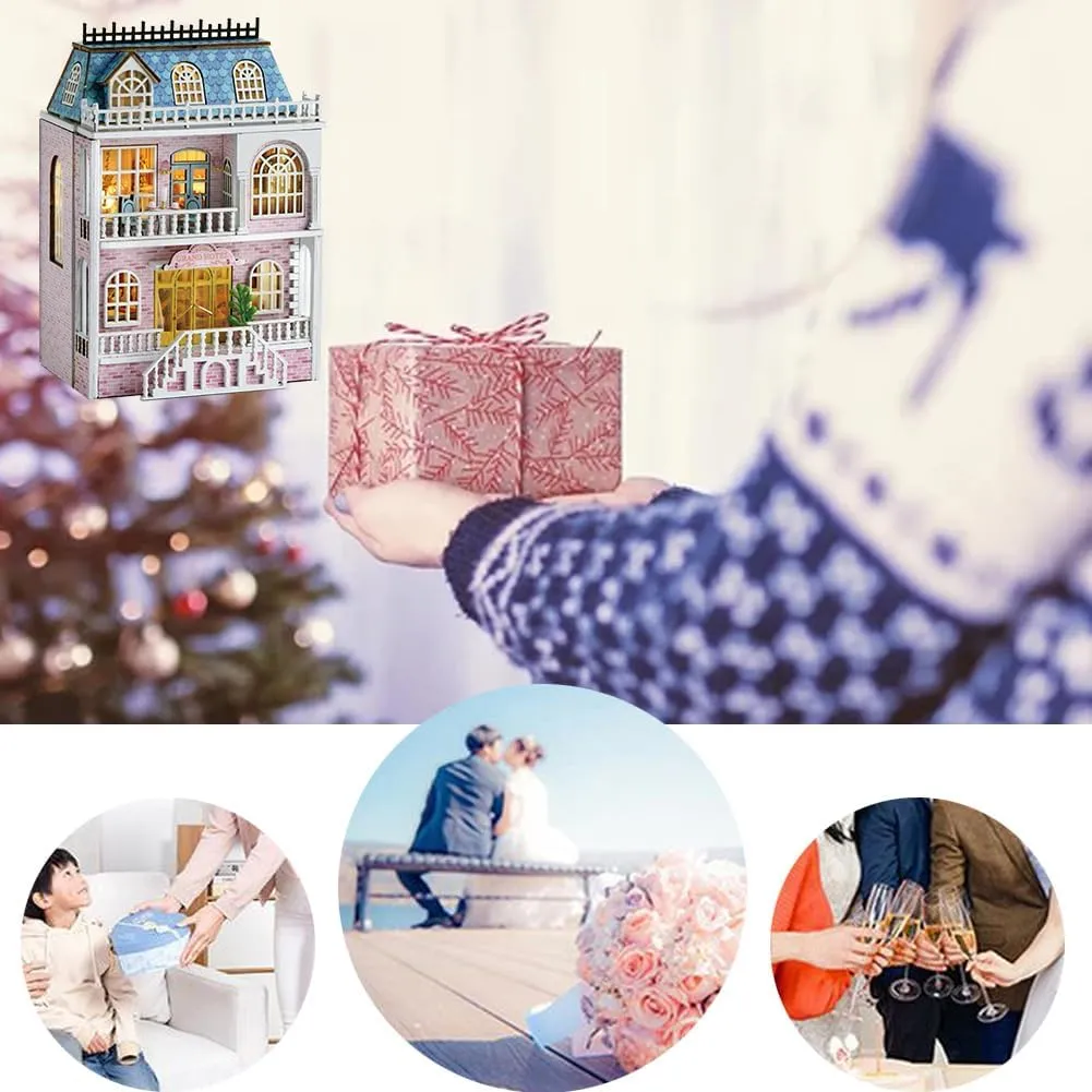 DIY Miniature Wooden Dollhouse Furniture Kit,Mini Handmade Doll House with LED,1:24 Scale Creative Woodcrafts Toys for Adult Friend Lover Birthday Gift (Romantic Castle)