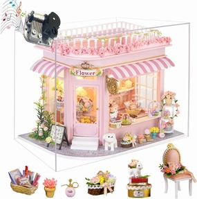 DIY Miniature Dollhouse Kit, Miniature Shop Book Nook 3D Wooden Puzzle Miniature House Craft Kits for Adults/Teen (Colorful Flower Shop)