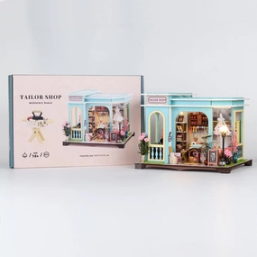 DIY Miniature House Kit,3D Wooden Craft Kit for Adults & Teens,Includes Furniture & Accessories,Ideal for Home Decor, Gifts, and Collectibles,Tailor Shop Dollhouse with LED Lights