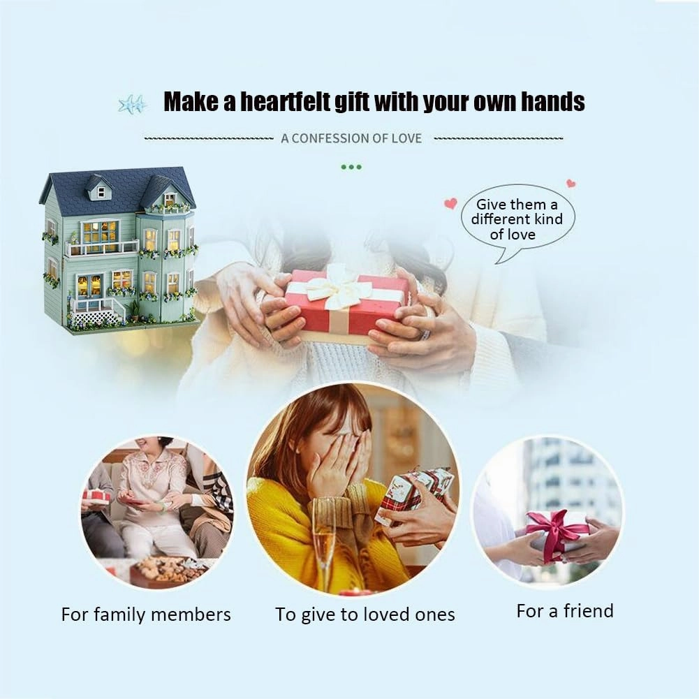 DIY Miniature Wooden Dollhouse Furniture Kit,Mini Handmade Doll House with LED,1:24 Scale Creative Woodcrafts Toys for Adult Friend Lover Birthday Gift (Homely House)