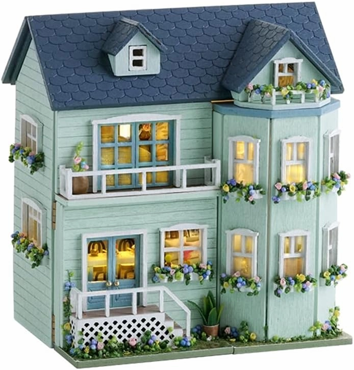 DIY Miniature Wooden Dollhouse Furniture Kit,Mini Handmade Doll House with LED,1:24 Scale Creative Woodcrafts Toys for Adult Friend Lover Birthday Gift (Homely House)
