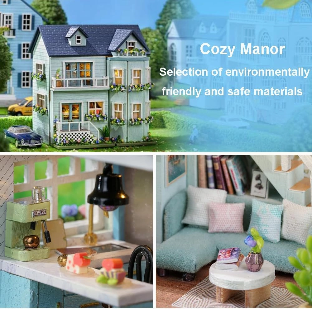 DIY Miniature Wooden Dollhouse Furniture Kit,Mini Handmade Doll House with LED,1:24 Scale Creative Woodcrafts Toys for Adult Friend Lover Birthday Gift (Homely House)