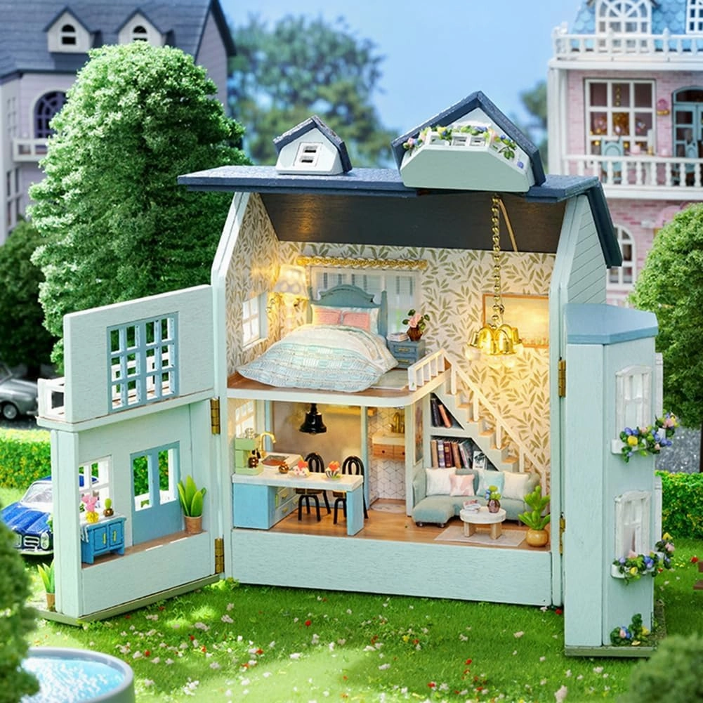 DIY Miniature Wooden Dollhouse Furniture Kit,Mini Handmade Doll House with LED,1:24 Scale Creative Woodcrafts Toys for Adult Friend Lover Birthday Gift (Homely House)