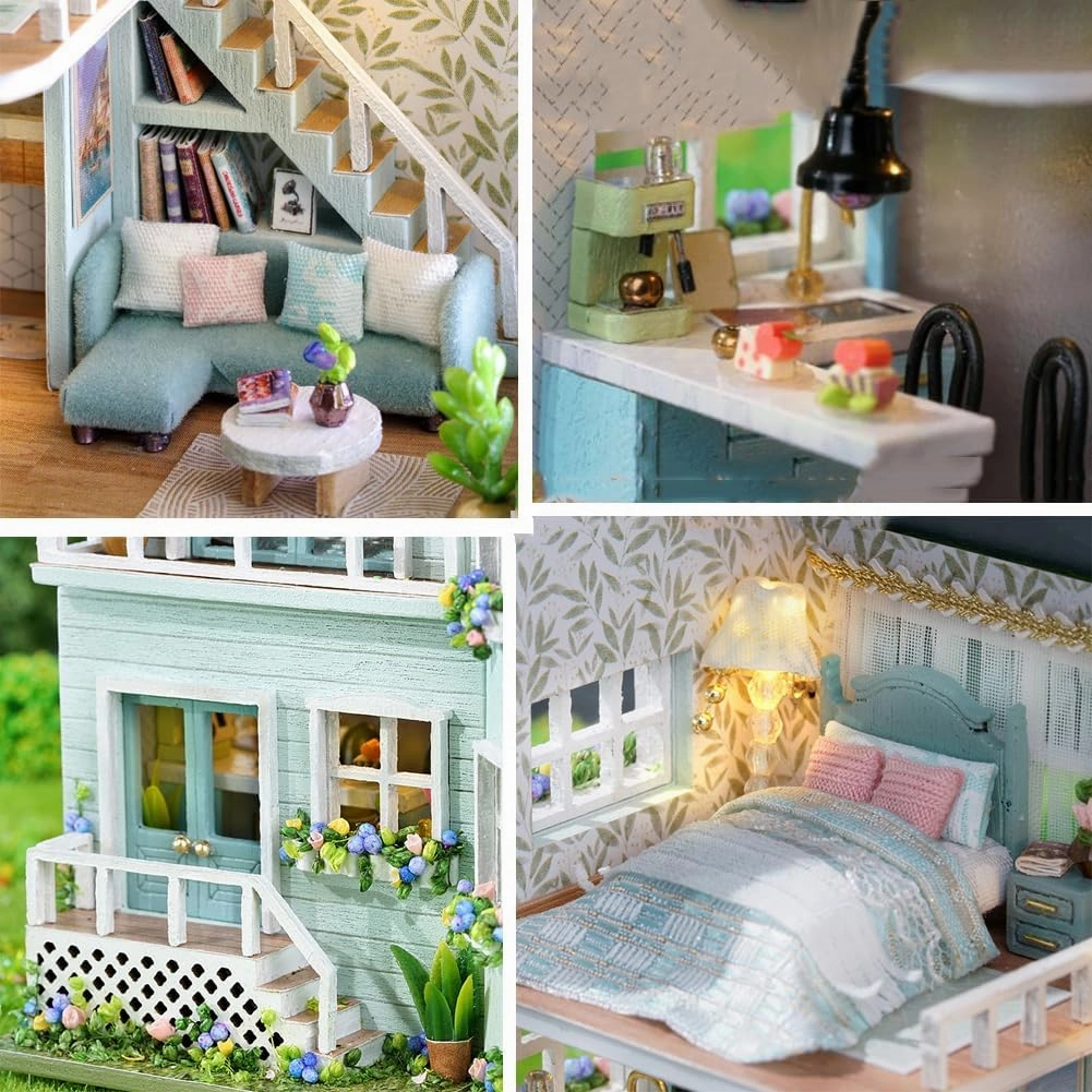 DIY Miniature Wooden Dollhouse Furniture Kit,Mini Handmade Doll House with LED,1:24 Scale Creative Woodcrafts Toys for Adult Friend Lover Birthday Gift (Homely House)
