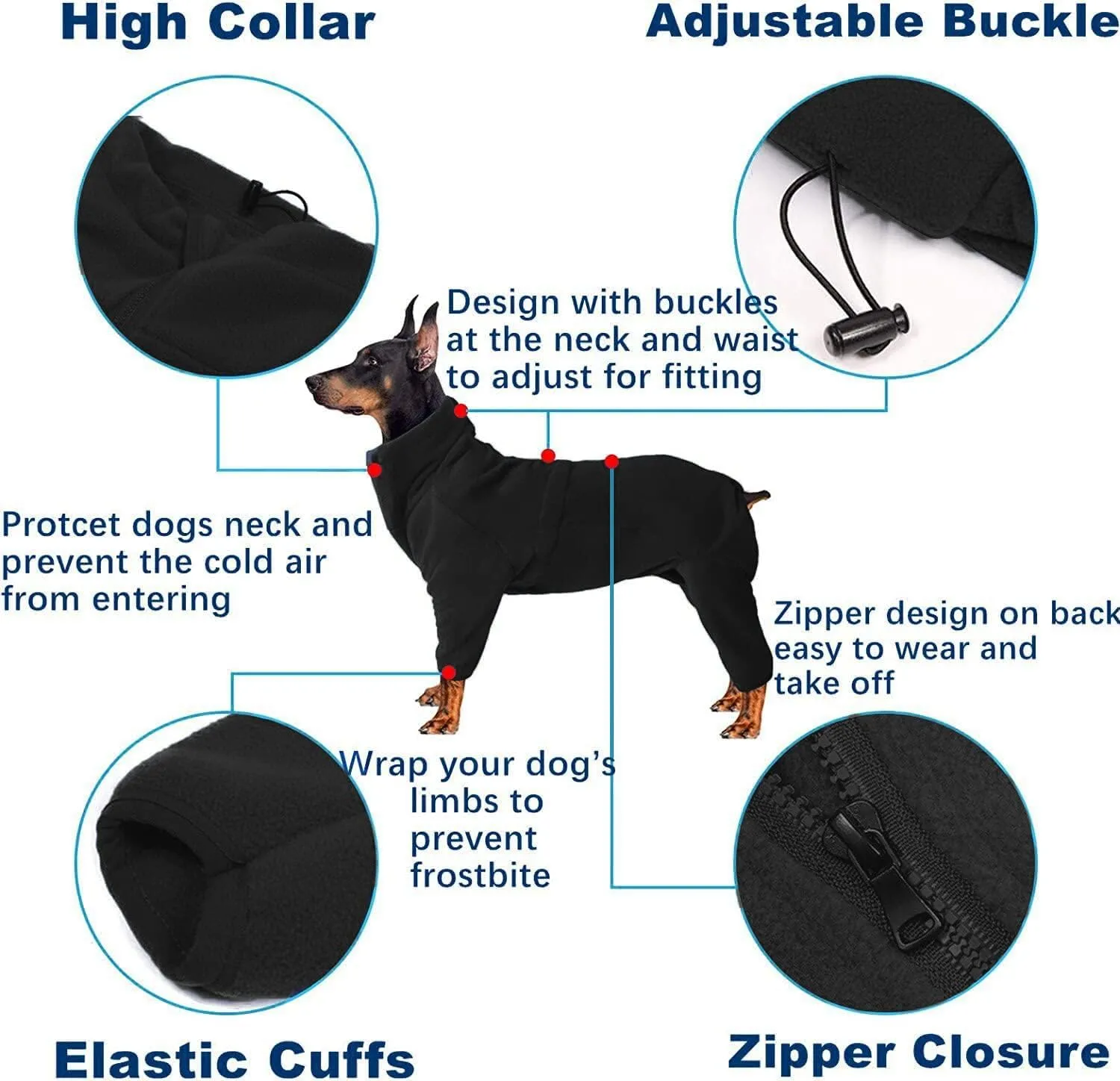 Dog Coat Jackets Polar Fleece Pet Windproof Sweater Apparel Warm Padded Winter Coats for Small Medium Large Puppies Clothes Black M