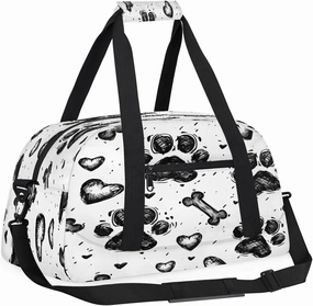 Dog Bones Paws Love Heart Kids Overnighter Duffel Bags for Boys, Carry-On Size Sports Gym Bag with Front Zipper Pocket for School Practice or Overnight Travel Weekender Sleepover Tote Bag