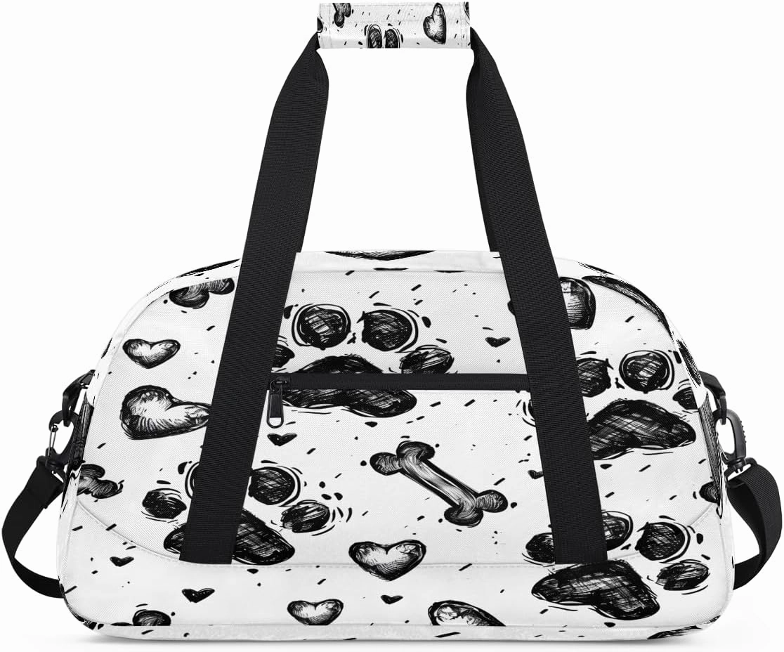 Dog Bones Paws Love Heart Kids Overnighter Duffel Bags for Boys, Carry-On Size Sports Gym Bag with Front Zipper Pocket for School Practice or Overnight Travel Weekender Sleepover Tote Bag