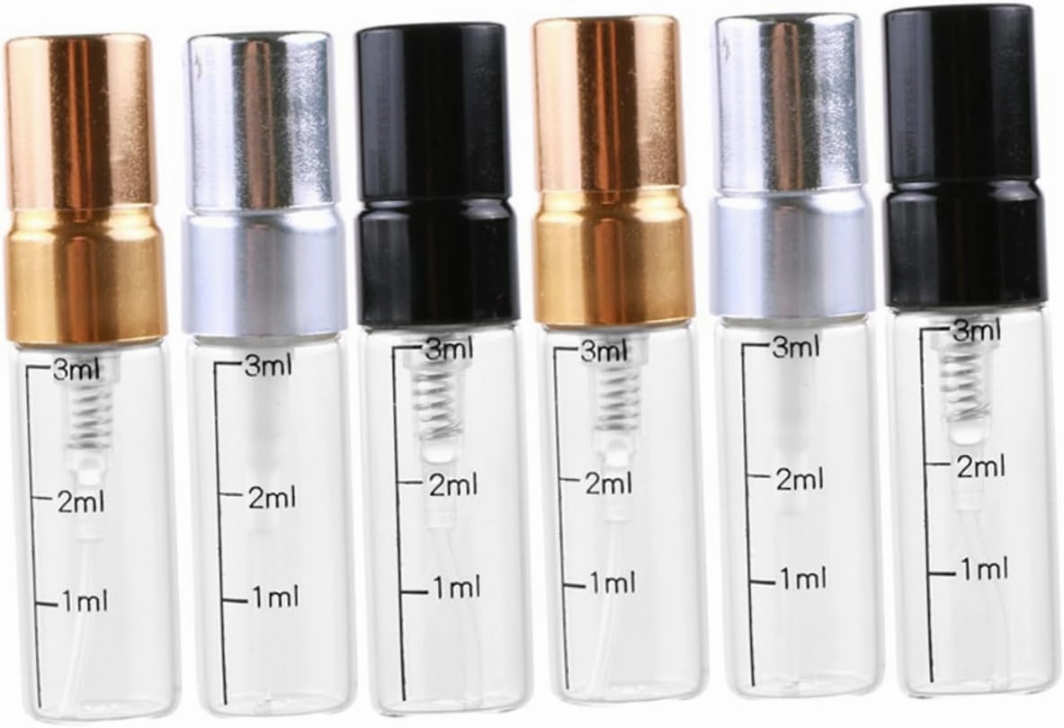 DOITOOL 18pcs Scale Spray Bottle Empty Glass Makeup and Perfume Dispenser for Travel Includes Silver Black Styles Fine Mist Spray for Skincare and Liquids