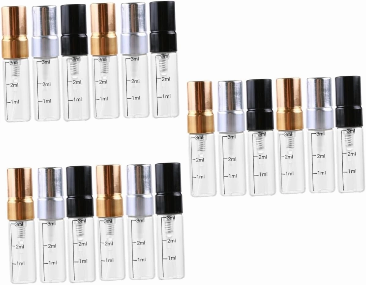 DOITOOL 18pcs Scale Spray Bottle Empty Glass Makeup and Perfume Dispenser for Travel Includes Silver Black Styles Fine Mist Spray for Skincare and Liquids