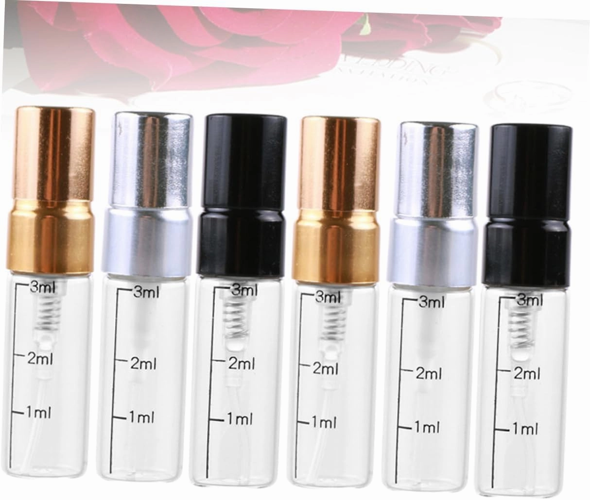 DOITOOL 18pcs Scale Spray Bottle Empty Glass Makeup and Perfume Dispenser for Travel Includes Silver Black Styles Fine Mist Spray for Skincare and Liquids