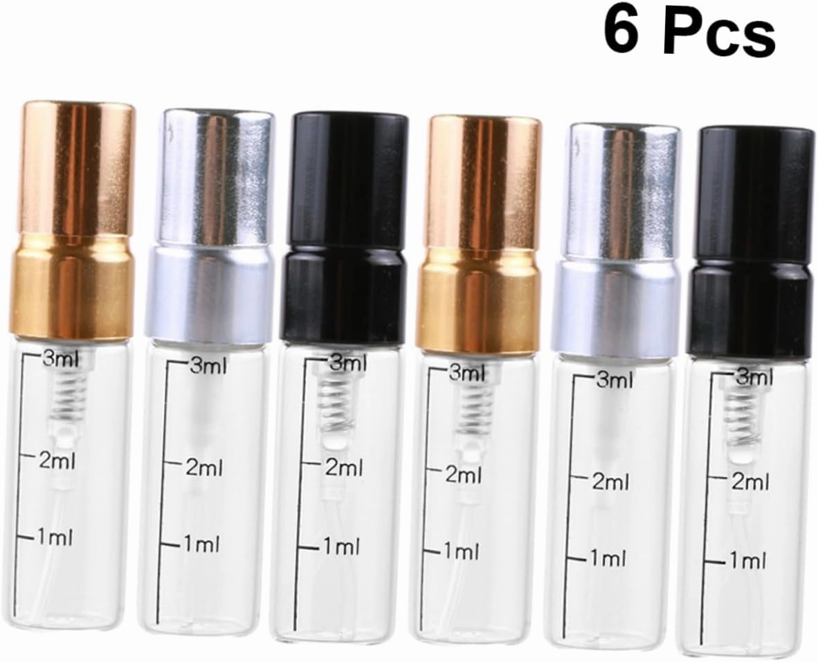 DOITOOL 18pcs Scale Spray Bottle Empty Glass Makeup and Perfume Dispenser for Travel Includes Silver Black Styles Fine Mist Spray for Skincare and Liquids