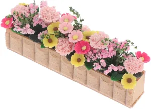 Doll House Wooden Potted Flower Small Fake Dollhouse Window Boxes Miniature Mesh Greenhouse Pots Items Kit Artificial Plants Outdoor Mini Artificial Plants Flowers Colorful