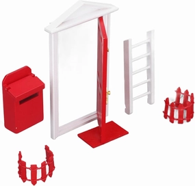 Doll House Outdoor Miniature Scene Colorful Spire Door Ladder Fence Mailbox Foot Mat Mini Wooden Door Set Exquisite Workmanship Wooden Tooth Fairy Door for Dollhouse (Red)