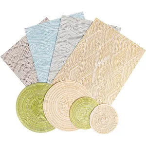 Dollhouse 12" and 7.5" Diameter Miniature Woven Round & Square Rugs Miniature Carpet for Mini House Decoration 8 Pieces