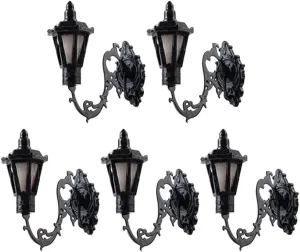 Dollhouse Miniature Wall Lamp: 5pcs Vintage Miniature LED Wall Light Lamp Doll House Model for Dollhouse Fairy Gardens Micro Landscape Black, 1.1 x 0.39 x 1.1 inches