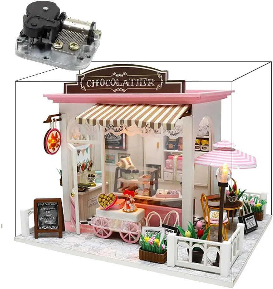 Dollhouse Miniature with Furniture, DIY Wooden Dollhouse Kit Plus Dust Proof and Music Movement,Creative Gift Architecture Model (Coco's Whimsy)