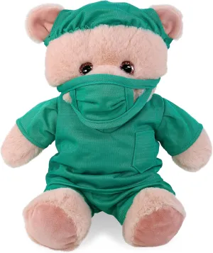 DolliBu Baby Pink Bear Doctor Plush Toy - Super Soft Bear Doctor Stuffed Animal Dress Up with Cute Scrub Uniform and Cap Outfit - Fluffy Doctor Toy Plush Gift with Personalization - 8 Inches