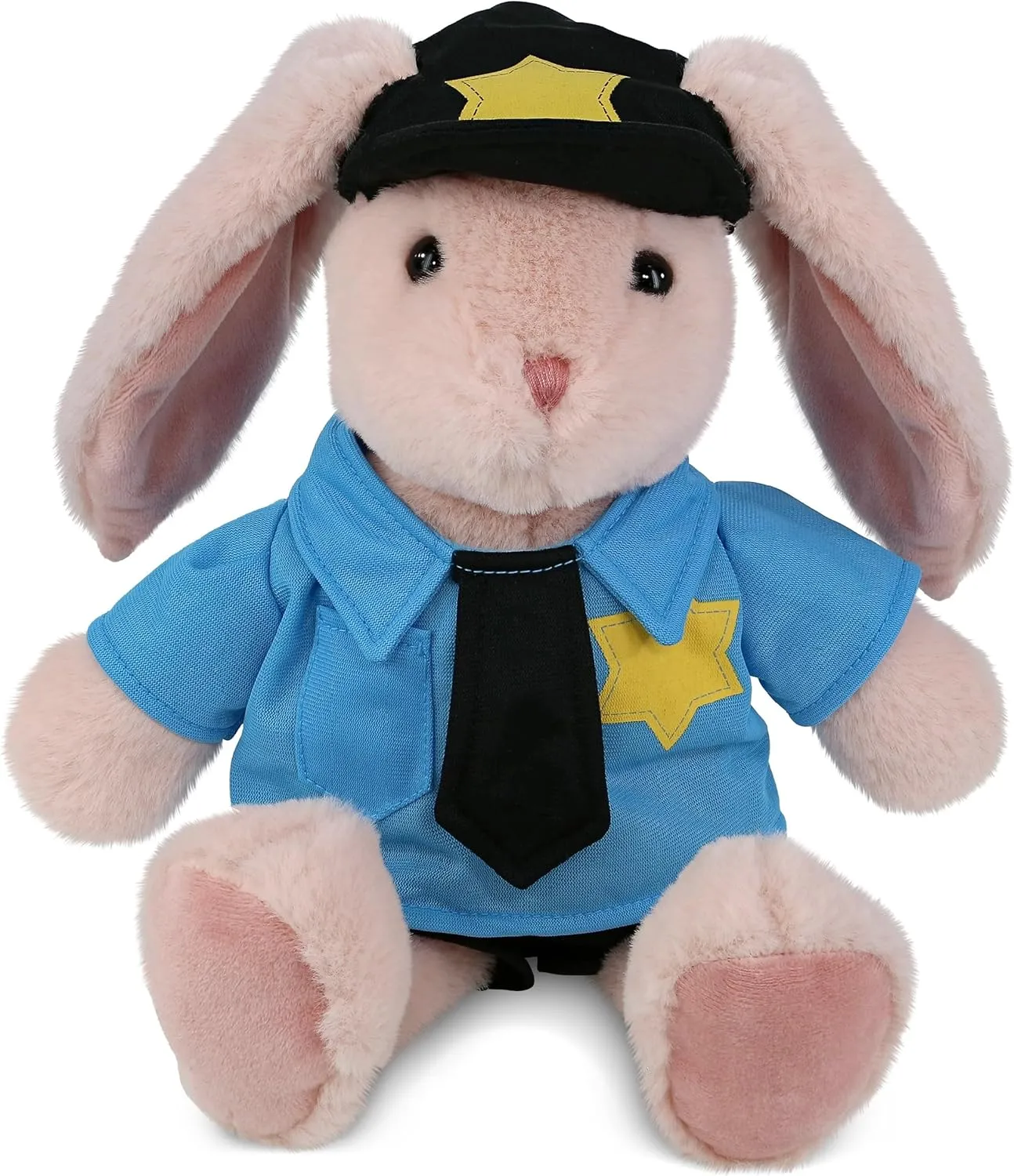 DolliBu Baby Pink Rabbit Stuffed Animal - Soft Baby Pink Rabbit Stuffed Bear Plush Toy Police Dress Up with Police Uniform and Cap Outfit, Fluffy Teddy Bear Police Toy with Personalization - 8 Inches