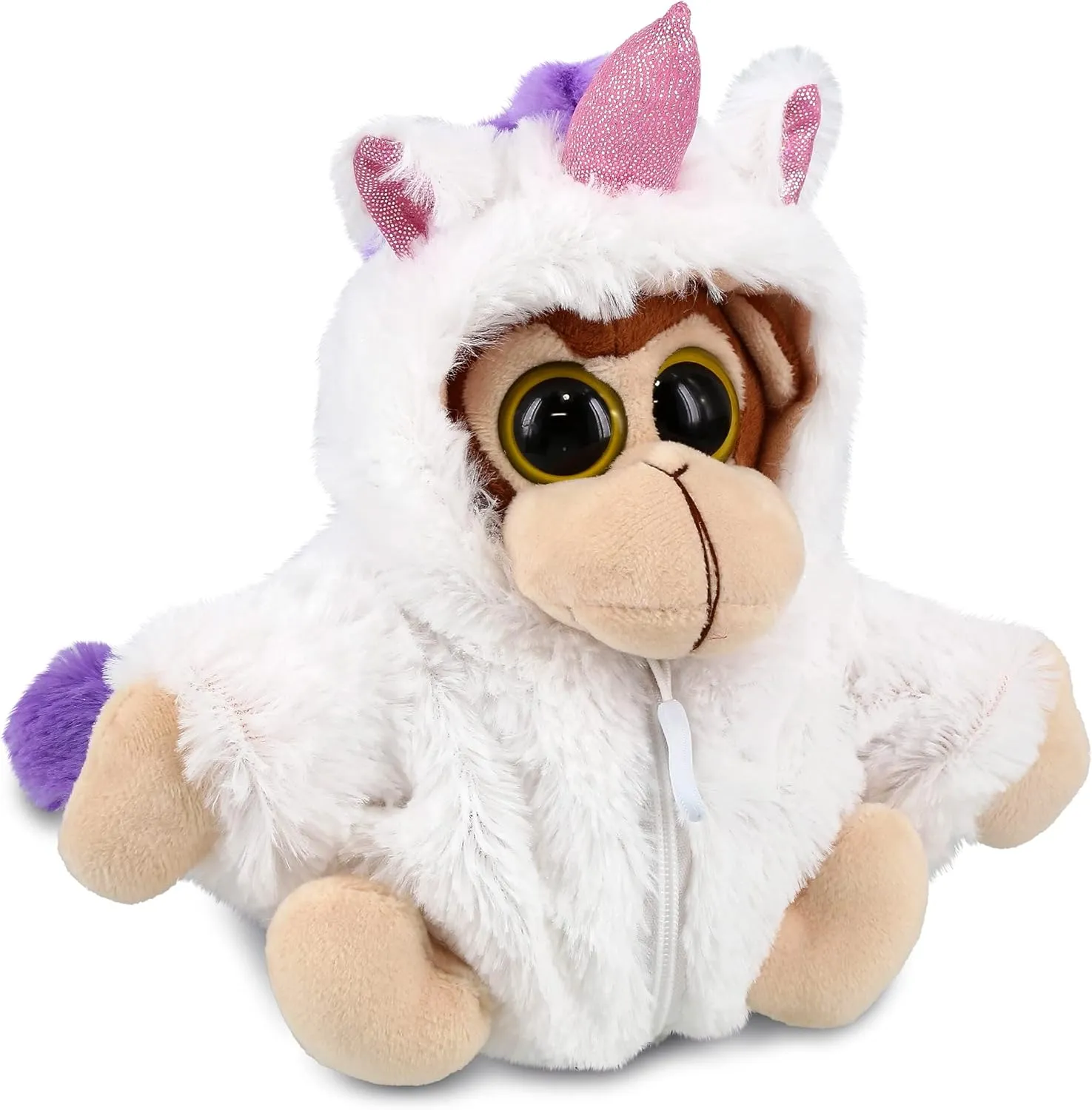 DolliBu Big Eye Monkey Unicorn Plush Stuffed Animal Toy - Super Soft Monkeycorn Dress Up with Removable Plush Unicorn Outfit, Cute Fantasy Wildlife Gift - 8 Inches