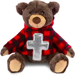DolliBu Brown Bear Stuffed Animal with Silver Cross and Personalization - Religious Baptism Gifts for Boys and Girls, Dedication Christening Gifts Plush Prayer Toy Healing Teddy Bear - 9 Inches
