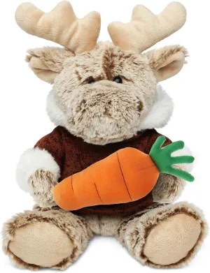 DolliBu Happy Easter Sitting Moose with Brown Hooded Sweater with Carrot - Stuffed Animals with Carrot Plush Toy, with Name Personalization, Spring Easter Plush Animal - 8 Inches