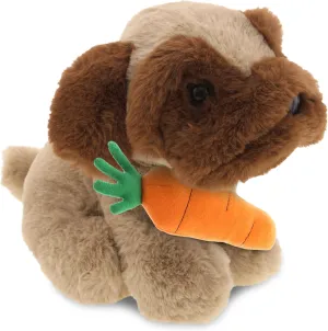 DolliBu Happy Easter Super Soft Plush Brown Pug Dog with Carrot - Cute Stuffed Animals with Carrot Plush Toy, with Name Personalization, Spring Easter Plush Animal - 8 Inches