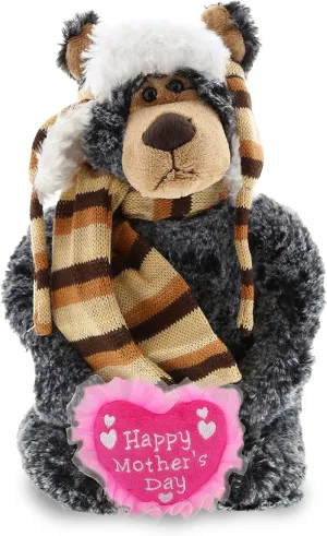 DolliBu Happy Mother's Day Super Soft Plush Black Bear with Clothes - Cute Stuffed Animal with Pink Heart Message for Best Mommy, Grandma, Wife, Daughter - 11" Inches