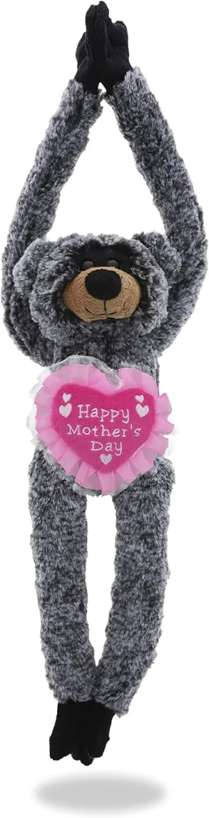 DolliBu Happy Mother's Day Super Soft Plush Hanging Black Bear - Cute Stuffed Animal Present with Pink Heart Message for Best Mommy, Grandma, Wife, Daughter - 21 Inch