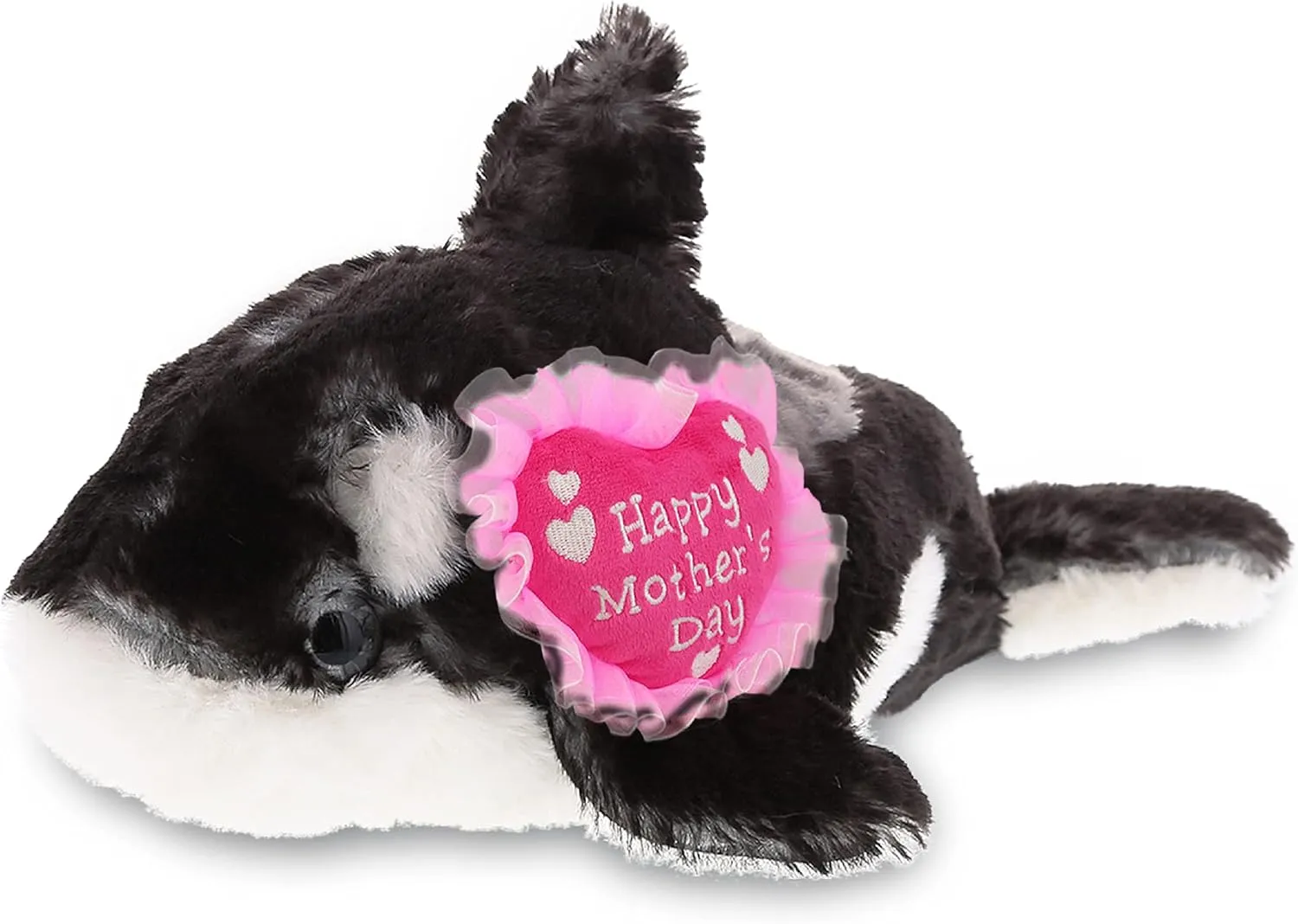 DolliBu Happy Mother's Day Super Soft Plush Wild Killer Whale - Cute Stuffed Animal Present with Pink Heart Message for Best Mommy, Grandma, Wife, Daughter - 11.5" Inch