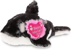 DolliBu Happy Mother's Day Super Soft Plush Wild Killer Whale - Cute Stuffed Animal Present with Pink Heart Message for Best Mommy, Grandma, Wife, Daughter - 11.5" Inch