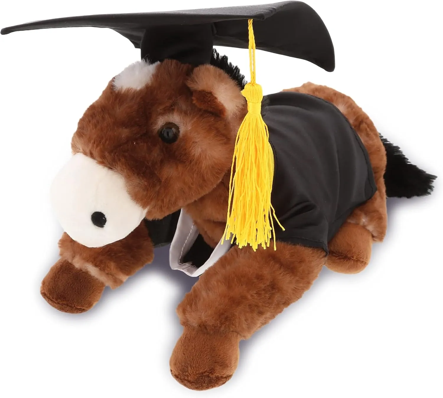 DolliBu Lying Brown Horse Turtle Graduation Plush Toy - Super Soft Graduation Stuffed Animal Dress Up with Gown and Cap with Tassel Outfit - Reward Celebration Grad Gift - 10.5 Inches