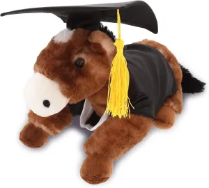 DolliBu Lying Brown Horse Turtle Graduation Plush Toy - Super Soft Graduation Stuffed Animal Dress Up with Gown and Cap with Tassel Outfit - Reward Celebration Grad Gift - 10.5 Inches