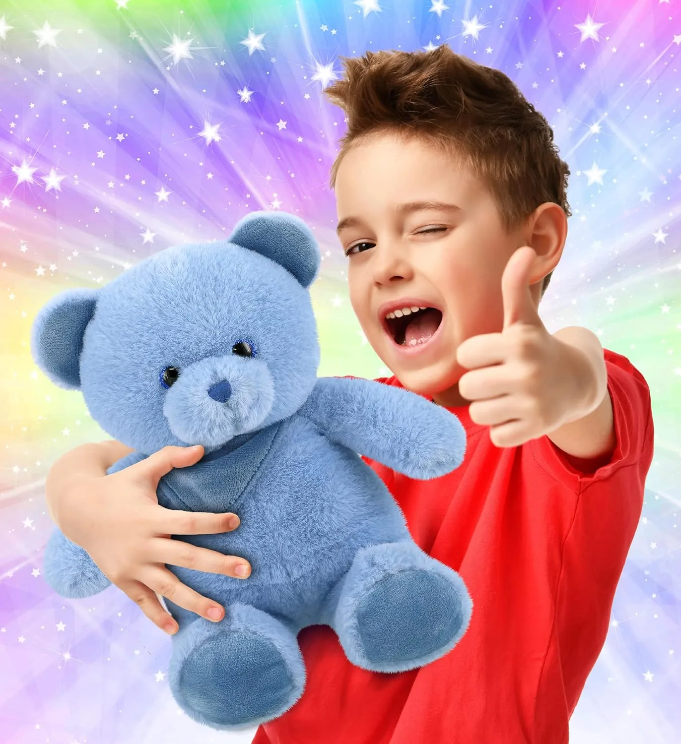 DolliBu Plush Bear Stuffed Animal - Soft Huggable Baby Blue Bear, Adorable Playtime Bear Plush Toy, Cute Wild Life Cuddle Gifts for Kids and Adults - 8 Inches