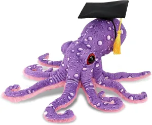 DolliBu Purple Octopus Graduation Plush Toy - Wild Collection Plush Graduation Stuffed Animal Dress Up with Graduation Cap Outfit - Gift with Personalization – 12 Inches