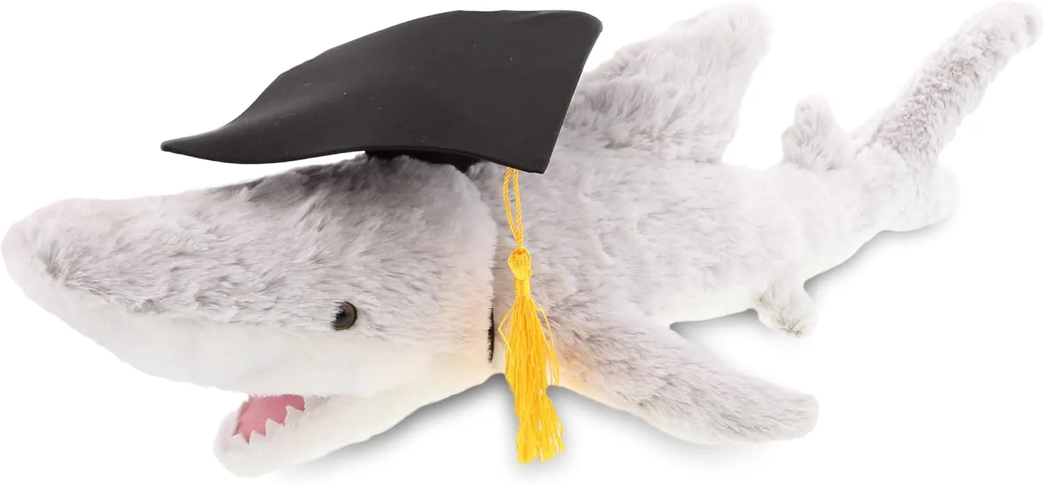 DolliBu Shark Graduation Plush Toy - Super Soft Graduation Stuffed Animal Dress Up with Gown & Cap with Tassel Outfit - Gift with Personalization - 23" Inches