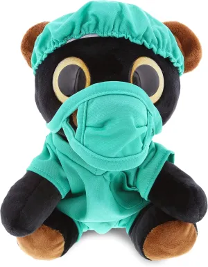 DolliBu Sparkle Eyes Black Bear Doctor Plush Toy - Soft Black Bear Doctor Stuffed Animal Dress Up with Cute Scrub Uniform & Cap Outfit - Gift with Personalization - 8" Inch