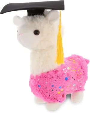 DolliBu Sparkle Pink Llama Graduation Plush - Graduation Stuffed Animal Plush Llama Dress Up Cap Tassel Outfit - Graduation Gifts with Personalization - 11.5 Inches
