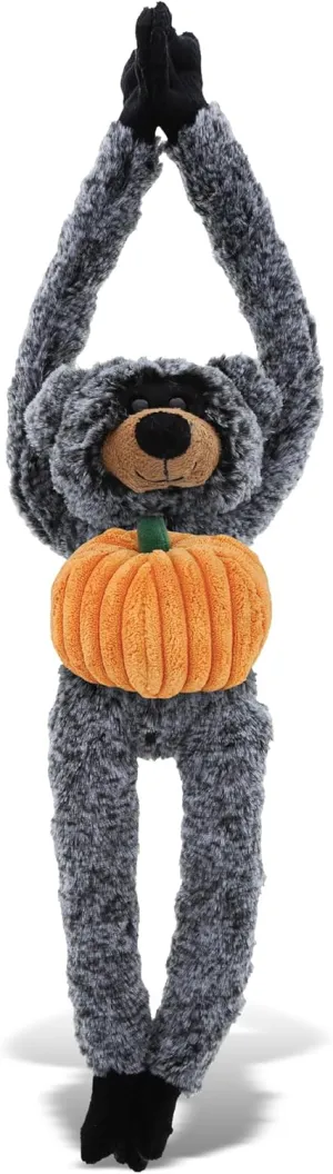 DolliBu Super Soft Long Arms Black Bear Stuffed Animal with Pumpkin Decor, Name Personalization for Fall, Halloween and Thanksgiving for Baby, Kids, Adults - 21 Inches