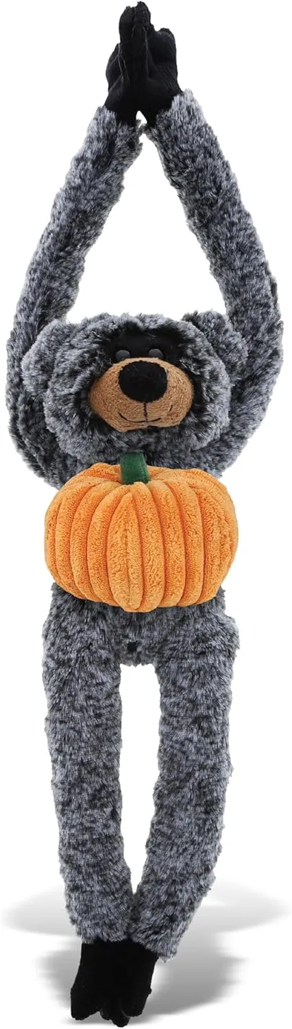DolliBu Super Soft Long Arms Black Bear Stuffed Animal with Pumpkin Decor, Name Personalization for Fall, Halloween and Thanksgiving for Baby, Kids, Adults - 21 Inches