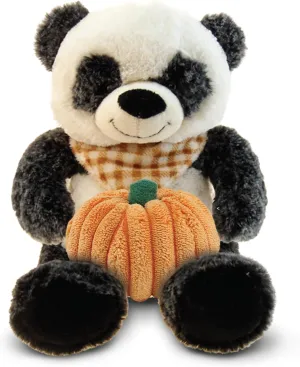 DolliBu Super Soft Sitting Panda Bear Stuffed Animal with Pumpkin Decor and Name Personalization - Plush Animal for Fall, Halloween, Thanksgiving for Baby, Kids, Adults - 9 Inches