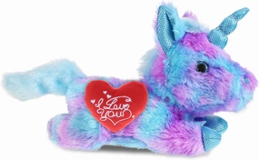 DolliBu I Love You Plush Friday Blue Unicorn - Cute Blue Unicorn Stuffed Animal with Red Heart Plush for Valentines, Anniversary, Romantic Date, Boyfriend, or Girlfriend Gift, 6 Inches