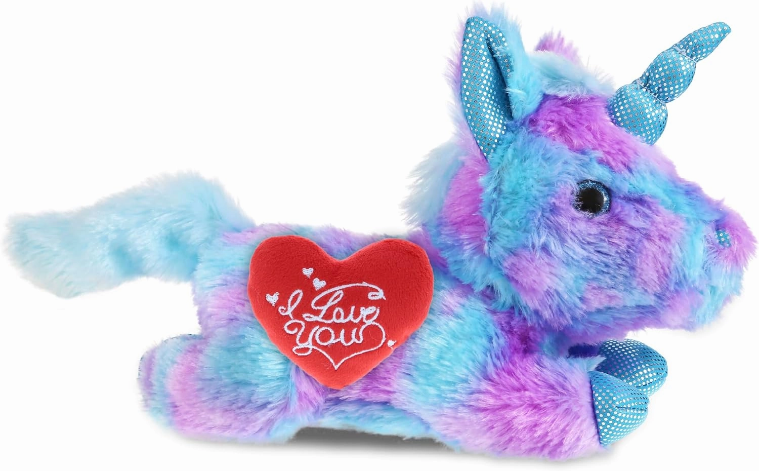 DolliBu I Love You Plush Friday Blue Unicorn - Cute Blue Unicorn Stuffed Animal with Red Heart Plush for Valentines, Anniversary, Romantic Date, Boyfriend, or Girlfriend Gift, 6 Inches