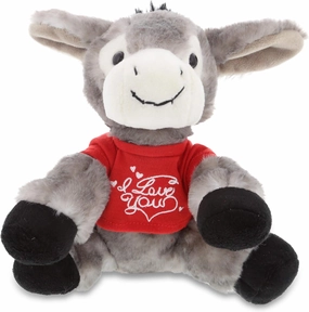 DolliBu I Love You Valentine Plush Lying Gray Donkey - Cute Stuffed Animal with Red Shirt and Name Personalization Gift for Valentines Day, Birthday, Anniversary, Romantic Date - 9 Inches