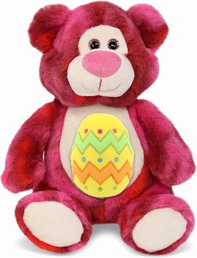 DolliBu Super Soft Pink Tie-Dye Bear with Yellow Easter Egg Plush and Name Personalization - Cute Stuffed Animals for Easter Basket, Easter Egg Stuffed Animal Spring Toys for Girls, Boy, Baby - 9 Inch