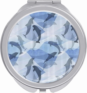 Dolphin Fish Pattern Travel Makeup Mirror 2-Sided 1x 2X Magnification Portable Mini Mirror for Handbag Purse Pocket